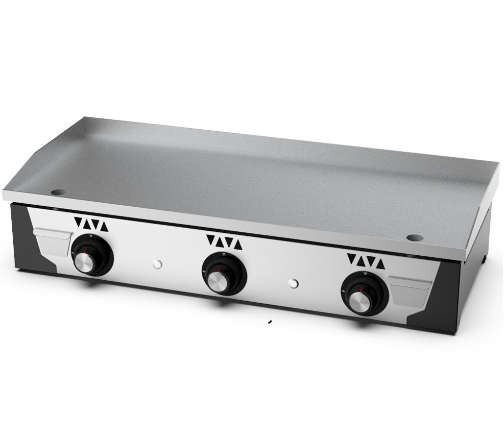 Placa de Grelhar Industrial a Gás Lisa Muito Larga com 3 Zonas Independentes de Grande Espessura, Chapa Fry Top com Potência de 12000 Watts, 10320 kcal/h (transporte incluído) - Refª 102043