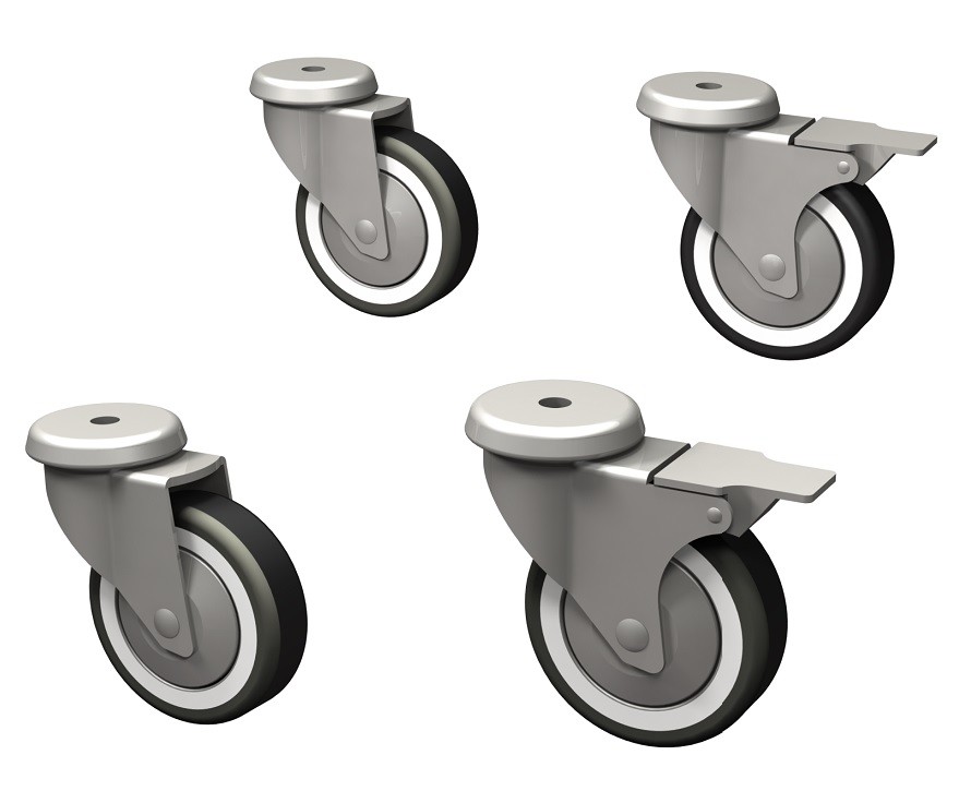 Kit 4 Rodas Ø 100 mm Galvanizadas Pivotantes, 2 com Travões - Refª 102633