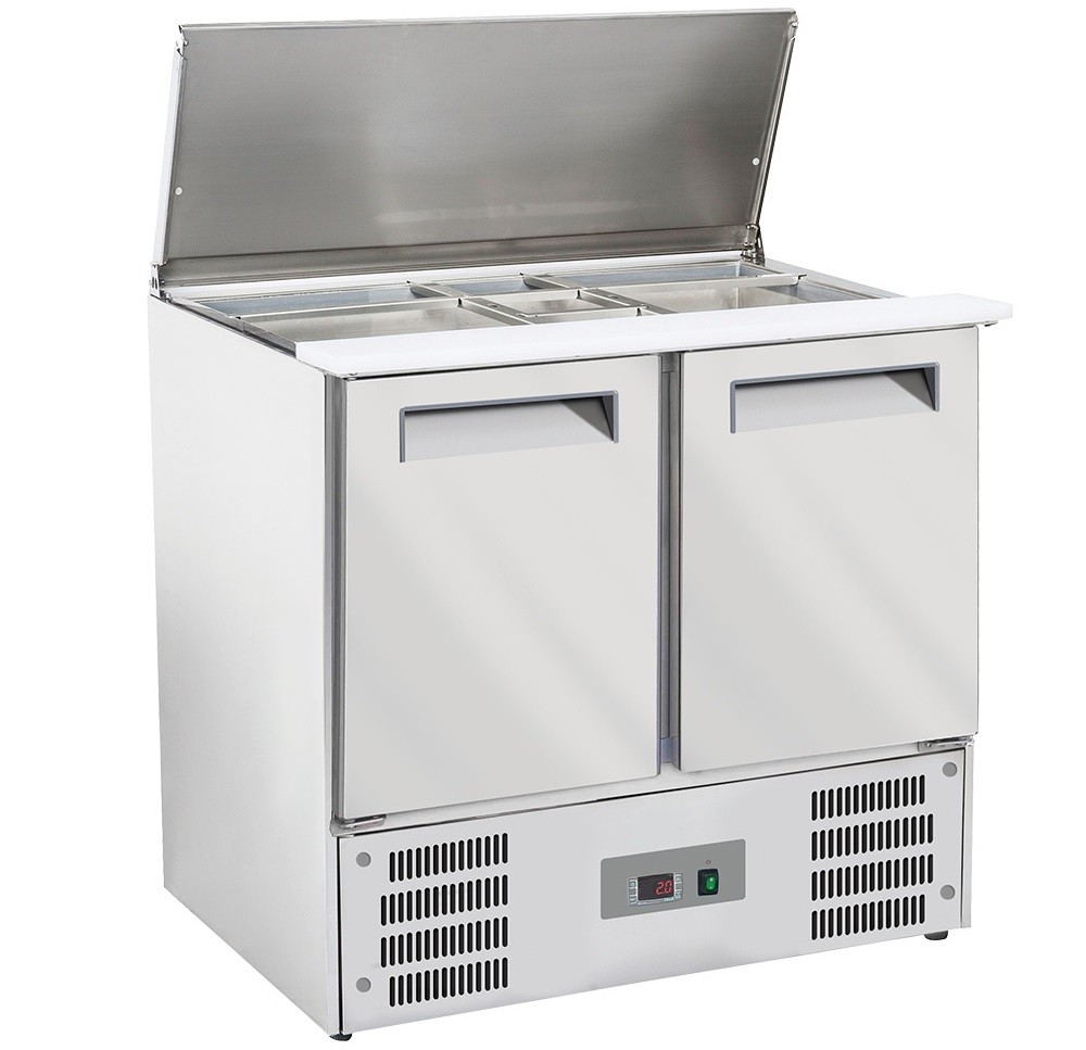 Saladette Industrial Refrigerada Ventilada com Tampa e 2 Portas GN 1/1, Temperaturas +2º +8º e +4º +10º C (transporte incluído) - Refª 100175