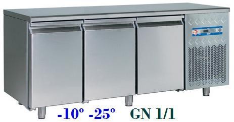 Bancada Negativa de Congelação Ventilada em Aço Inoxidável com 3 Portas GN 1/1 da Linha 700, Congelador 405 Litros, Temperatura -10º -20º C (transporte incluído) - Refª 101154