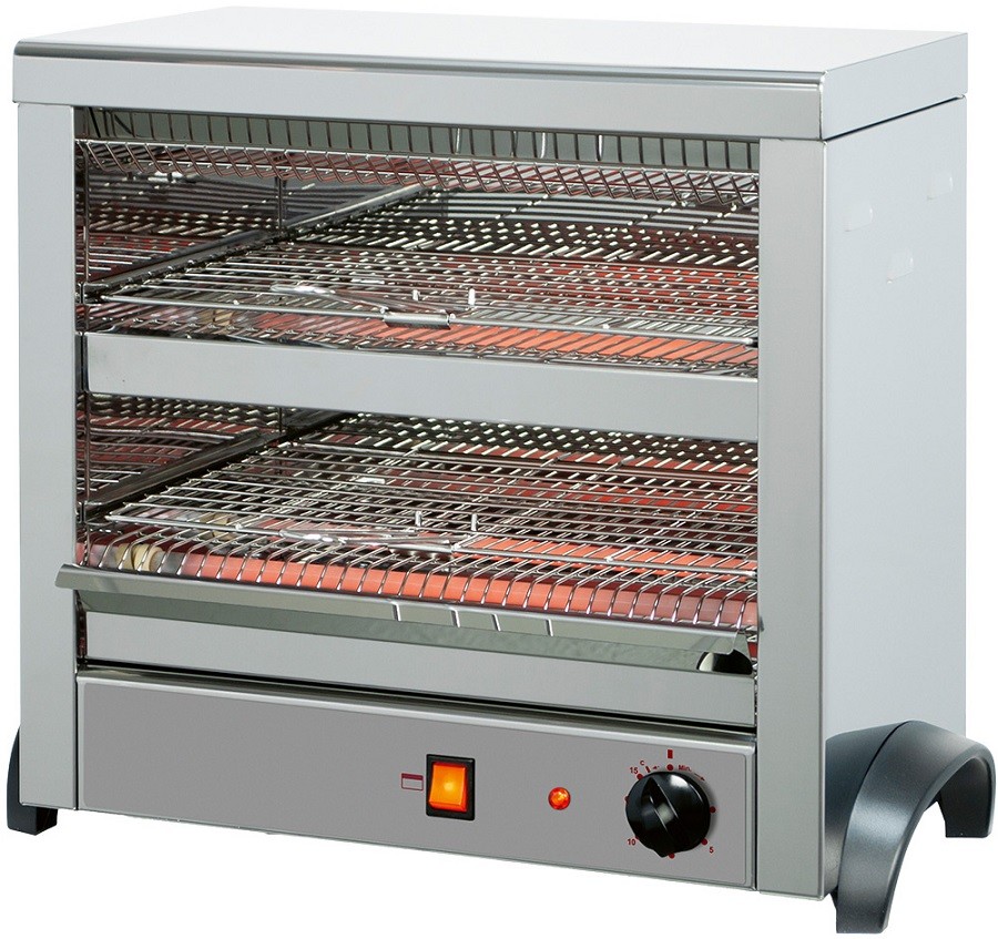 Torradeira Industrial Profissional Monofásica de 2 Pisos com Temporizador e 6 Pinças Incluídas, 2700 Watts (transporte incluído) - Refª 100296