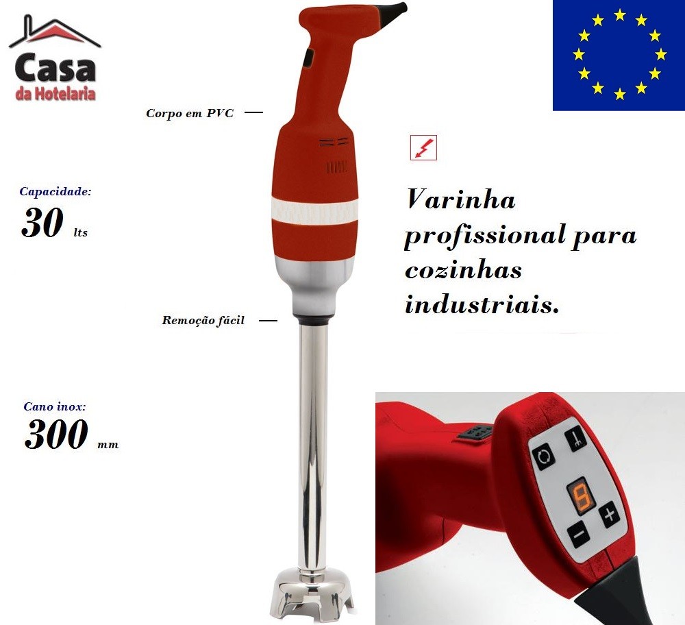 Varinha Mágica Industrial Monofásica para 30 Litros, Misturadora Profissional com Acelerador Regulador de Velocidades e Cano de 300 mm, Comprimento Total de 650 mm, 300 Watts (transporte incluído) - Refª 100472