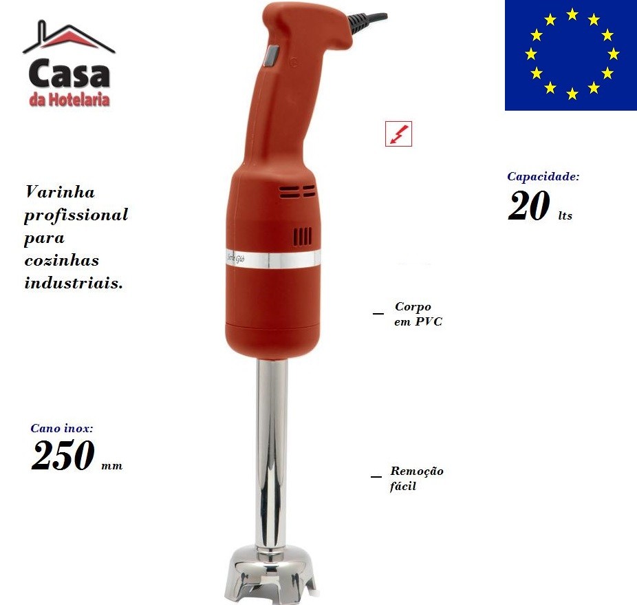 Varinha Mágica Misturadora Profissional para 20 Litros, Cano de 250 mm, Comprimento Total de 520 mm, 1500 rpm, Potência de 250 Watts (transporte incluído) - Refª 100471