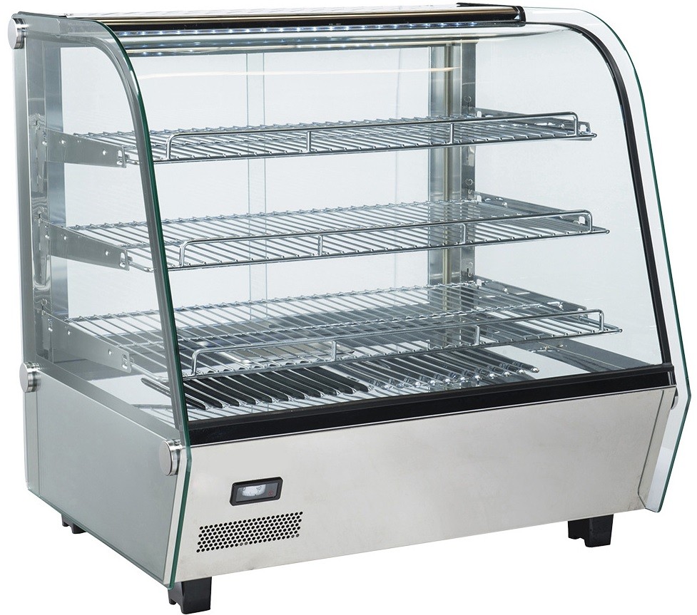 Vitrina Panorâmica Aquecida Ventilada com 3 Prateleiras Removíveis e Sistema de Humidificação para Pastelaria, Temperatura 30º +90º C, 1100 Watts (transporte incluído) - Refª 102802