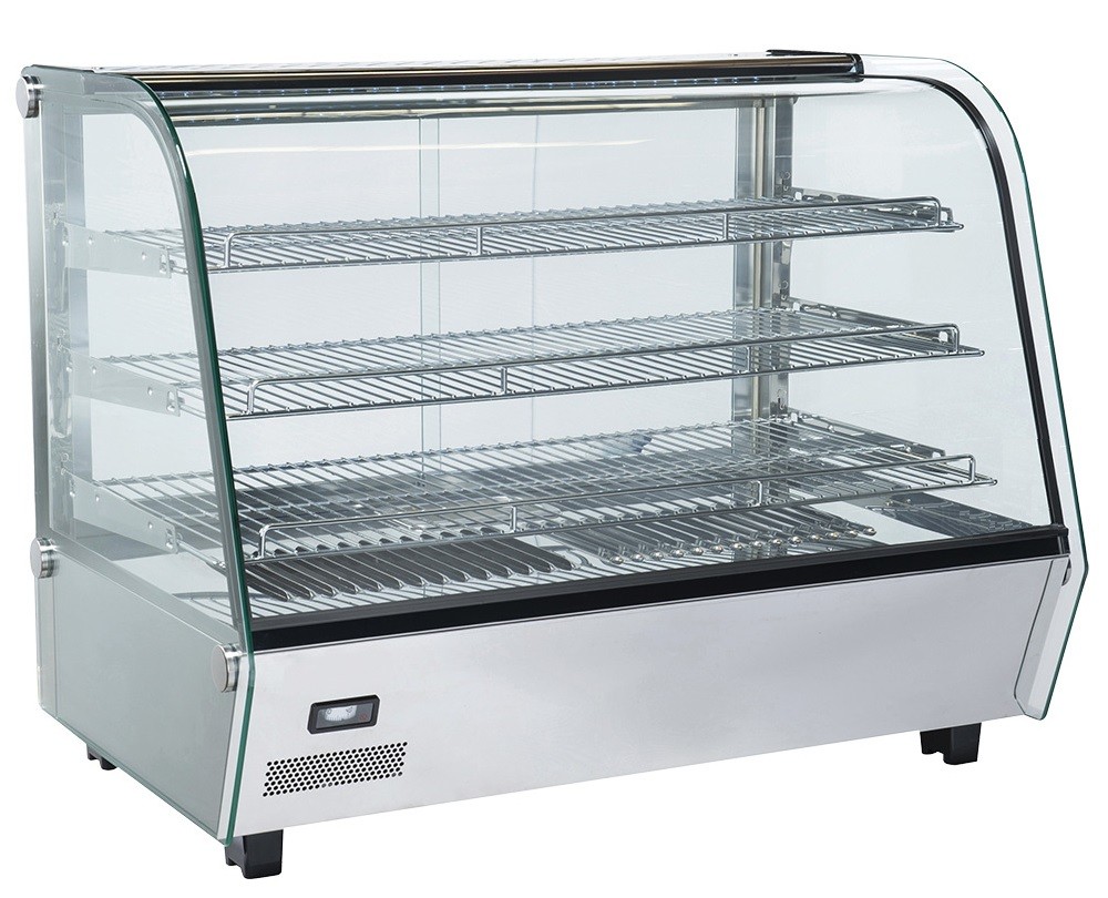 Vitrina Panorâmica Aquecida Ventilada com 3 Prateleiras Removíveis e Sistema de Humidificação para Pastelaria, Temperatura 30º +90º C, 1500 Watts (transporte incluído) - Refª 102803