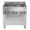 Fogão Industrial a Gás de 5 Queimadores, 3 Bocas 3,3 kW + 2x Bicos 2,8 kW com Forno Profissional Elétrico de Convecção (transporte incluído) - Refª 100214