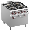 Fogão Industrial a Gás da Linha 900 com 4 Queimadores (2x 7kW + 2x 11kW) com Forno a Gás GN 2/1 (7 kW), 36980 kcal/h (transporte incluído) - Refª 100151
