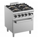 Fogão Industrial a Gás de 4 Queimadores com Quatro Bicos de 5,5 kW e Forno a Gás Profissional GN 2/1, kcal/h 24076, Potência de 28000 Watts (transporte incluído) - Refª 100367