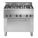Fogão Industrial a Gás de 5 Queimadores, 3 Bocas 3,3 kW + 2x Bicos 2,8 kW com Forno Profissional Elétrico de Convecção (transporte incluído) - Refª 100214