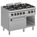 Fogão Industrial a Gás de Seis Queimadores com 6 Bicos de 5,5 kW, Forno a Gás Profissional GN 2/1 e Armário Neutro, kcal/h 33534, Potência de 39000 Watts (transporte incluído) - Refª 100369
