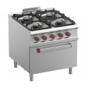 Fogão Industrial a Gás da Linha 900 com 4 Queimadores e Forno Profissional Elétrico GN 2/1, Potência de 42000 Watts (transporte incluído) - Refª 100152
