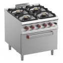 Fogão Industrial a Gás da Linha 900 com 4 Queimadores e Forno Profissional a Gás GN 2/1, 36980 kcal/h, Potência de 43000 Watts (transporte incluído) - Refª 100151
