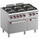 Fogão Industrial a Gás com 6 Queimadores, Forno a Gás Profissional GN 2/1 e Armário, Potência de 48000 Watts (transporte incluído) - Refª 100060