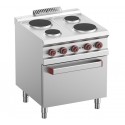 Fogão Industrial Elétrico da Linha 700 de 4 Placas e Forno Eléctrico GN 2/1 de 5,3 kW com Grill, +125º a +300º C, Potência de 13500 Watts (transporte incluído) - Refª 100074