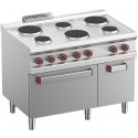 Fogão Industrial Elétrico de 6 Placas e Forno Eléctrico GN 2/1 com Grill, +125º a 300º C e Armário, Potência de 17600 Watts (transporte incluído) - Refª 100075