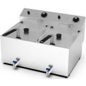 Fritadeira Profissional Elétrica Dupla de Bancada Trifásica POTENTE de 10 +10 Litros com Cestos, Tampas e Torneiras, 0° +195°C, 18000 Watts (transporte incluído) - Refª 102695