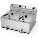 Fritadeira Industrial Elétrica Dupla de Bancada Monofásica de 10 +10 Litros com Cabeças Removíveis, Cestos, Tampas e Torneiras, +195°C, 8400 Watts (transporte incluído) - Refª 102703