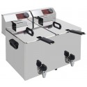 Fritadeira Industrial Elétrica Dupla de Bancada Monofásica de 8+8 Litros com Cestos, Tampas e Torneiras de Saída, 0° +180°C, 7000 Watts (transporte incluído) - Refª 101118