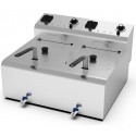 Fritadeira Industrial Elétrica Dupla de Bancada Monofásica POTENTE de 8 +8 Litros com Cabeças Removíveis, Cestos, Tampas e Torneiras, +195°C, 11000 Watts (transporte incluído) - Refª 102701