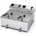 Fritadeira Industrial Elétrica Dupla de Bancada Trifásica POTENTE de 10 +10 Litros com Cabeças Removíveis, Cestos, Tampas e Torneiras, +195°C, 18000 Watts (transporte incluído) - Refª 102712