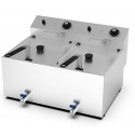 Fritadeira Profissional Elétrica Dupla de Bancada Monofásica de 10 +10 Litros com Cestos, Tampas e Torneiras, 0° +195°C, 8400 Watts (transporte incluído) - Refª 102683