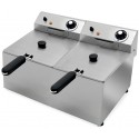 Fritadeira Profissional Elétrica Dupla de Bancada Monofásica POTENTE de 6 +6 Litros com Cestos e Tampas, 0° +195°C, 8400 Watts (transporte incluído) - Refª 102667