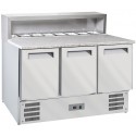 Mesa de Preparação de Pizzas com Bancada em Granito de 3 Portas GN 1/1 e Saladette com Estrutura Refrigerada 8x GN 1/6, +2º +8º C e +4º +10º C (transporte incluído) - Refª 100930