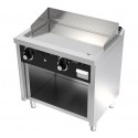 Placa de Grelhar Industrial a Gás de 2 Zonas com Chapa Fry Top Lisa com Espessura de 15 mm e Tratamento Cromo em Armário, 10750 kcal/h, Potência de 12500 Watts (transporte incluído) - Refª 102120