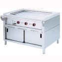 Fogão Elétrico Industrial Asiático de Placa Profissional Teppanyaki com 3 Zonas Sobre Armário, Chapa com Superfície Aquecida de 1150x525 mm (LxP), Potência de 14300 Watts, +50° até +250° C (transporte incluído) - Refª 100407