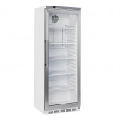 Armário Refrigerado Profissional de 400 Litros, Frigorífico Ventilado Branco com Porta de Vidro, +3º +10º C (transporte incluído) - Refª 102949