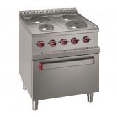 Fogão Industrial Elétrico da Linha 700 de 4 Placas e Forno Eléctrico GN 2/1 de 5,3 kW com Grill, +125º a +300º C, Potência de 13500 Watts (transporte incluído) - Refª 100074