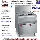 Fritadeira Industrial a Gás da Linha 700 de 2 Cubas de 14+14 Litros com Armário, +90º +190º C, 21500 Kcal/h, Potência de 25000 Watts (transporte incluído) - Refª 100086