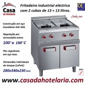 Fritadeira Industrial Elétrica Trifásica da Linha 700 de 2 Cubas 13+13 Litros com Armário, +100º a +190º C, Potência de 18000 Watts (transporte incluído) - Refª 100091