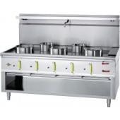 Fogão a Gás Asiático WOK Industrial de 5 Queimadores, 3x Ø 290 mm e 2x Ø 230 mm, com Cortina de Água, 80805 Kcal/h, Potência de 93900 Watts (transporte incluído) - Refª 100393