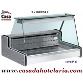 Vitrina Expositora Refrigerada Iluminada de 2 metros com Zona de Exposição em Aço Inoxidável, Temperatura +4º + 6º C (transporte incluído) - Refª 101216