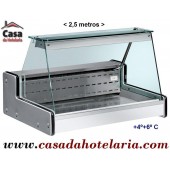 Vitrina Expositora Refrigerada Iluminada de 2,5 metros com Zona de Exposição em Aço Inoxidável, Temperatura +4º + 6º C (transporte incluído) - Refª 101217