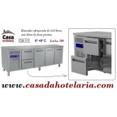 Bancada Refrigerada Ventilada com 2 Gavetas e 3 Portas GN 1/1 da Linha 700, 550 Litros, Refrigeração de 0º +8º C (transporte incluído) - Refª 101456