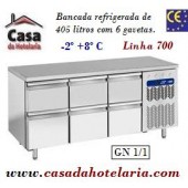 Bancada Refrigerada com 6 Gavetas GN 1/1 da Linha 700 com Funções HACCP, -2º +8º C (transporte incluído) - Refª 101542