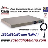 Placa de Aquecimento Monofásica 4x GN 1/1 com 1320x530x60 mm LxPxA, 1000 Watts, +30º +90º C (transporte incluído) - Refª 101864