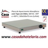 Placa de Aquecimento Monofásica com Topo em Vidro, 500x500x70 mm LxPxA, 600 Watt, +30º +90º C (transporte incluído) - Refª 101865