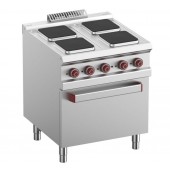 Fogão Industrial Eléctrico da Linha 700 de 4 Placas Quadradas e Forno Eléctrico GN 2/1 com Grill, 15700 Watts (transporte incluído) - Refª 102021