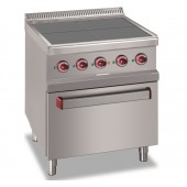 Fogão Industrial Eléctrico da Linha 700 de 4 Placas Quadradas "Heavy Duty" de Incremento Rápido de Temperatura e Forno Eléctrico GN 2/1 com Grill, 15300 Watts (transporte incluído) - Refª 102024