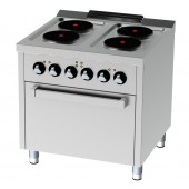 Fogão Industrial Eléctrico Trifásico da Linha 750 com 4 Placas de Alta Performance (4x 2,6 kW) e Forno Elétrico com Grill (5 kW), Potência de 15400 Watts (transporte incluído) - Refª 102110