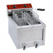 Fritadeira Industrial Eléctrica de Bancada Trifásica de Alto Rendimento com 2 Cubas de 8 + 8 Litros, 0° +190°C, 9000 Watts (transporte incluído) - Refª 102260