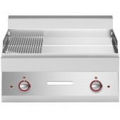 Placa de Grelhar Industrial Elétrica, Chapa Lisa e com Ranhuras, Fry Top Cromo Anti Aderente de 2 Zonas, 9000 Watts (transporte incluído) - Refª 100036