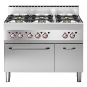 Fogão Industrial a Gás de 6 Queimadores (3x 3,6 kW + 3x 5 kW) com Forno a Gás (5 kW), 26500 kcal/h, 30800 Watts (transporte incluído) - Refª 100005