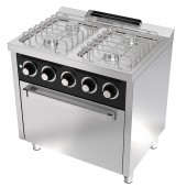 Fogão Industrial a Gás de 4 Queimadores e Forno a Gás GN 1/1, 23908 kcal/h, Potência de 27800 Watts (transporte incluído) - Refª 102079