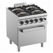 Fogão Industrial a Gás de 4 Queimadores com Quatro Bicos de 5,5 kW e Forno a Gás Profissional GN 2/1, kcal/h 24076, Potência de 28000 Watts (transporte incluído) - Refª 100367