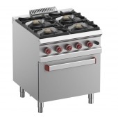 Fogão Industrial a Gás com 4 Queimadores (4x 7kW) e Forno a Gás GN 2/1 (6 kW) da Linha 700, 29240 kcal/h, Potência de 34000 Watts (transporte incluído) - Refª 100059