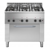 Fogão Industrial a Gás de 5 Queimadores, 3 Bocas 3,3 kW + 2x Bicos 2,8 kW com Forno Profissional Elétrico de Convecção (transporte incluído) - Refª 100214